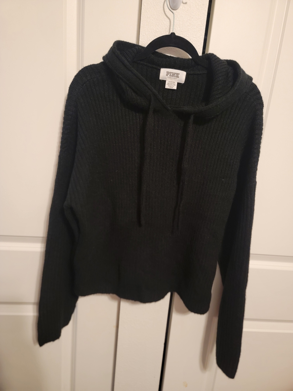 PINK Victoria's Secret Black Ribbed Hooded Sweater